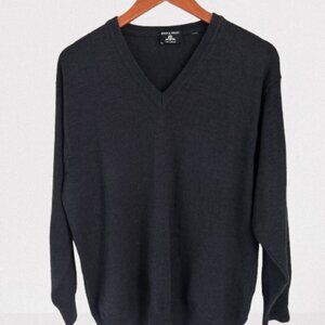 BOWEN & WRIGHT Wool V-Neck Knitted Sweater Pullover Charcoal Gray Size M…